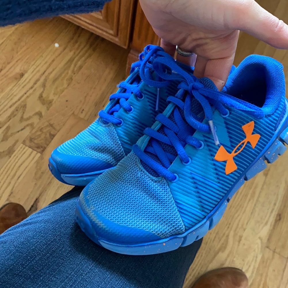 Under armour bright blue and orange logo shoe